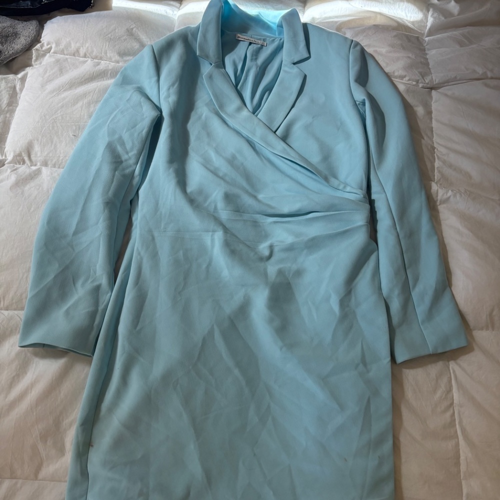 Abercrombie & Fitch Wrap-Front Blazer Dress Light Blue TALL - Picture 4 of 4
